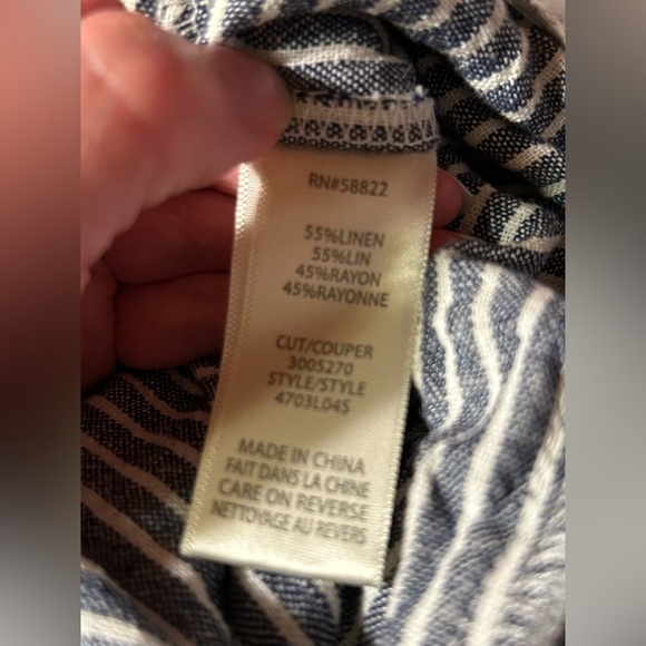 Wide leg Linen/Rayon XS white & navy blue capri pants, great w denim jacket/top - Picture 12 of 12